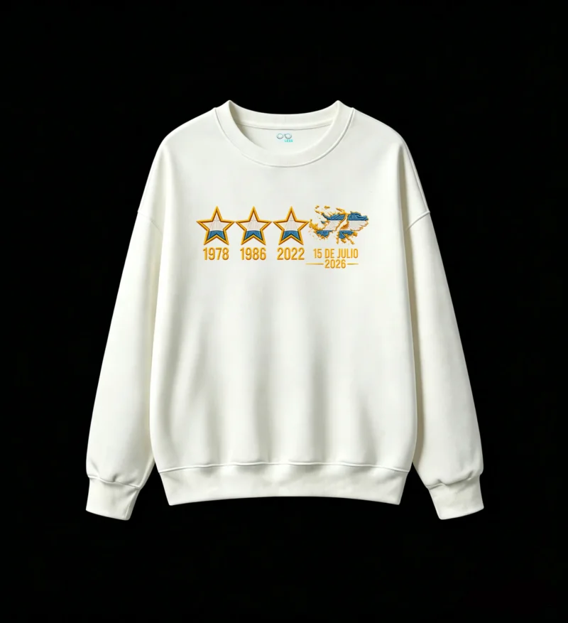 无帽白卫正 Buzo cuello redondo Argentina 3 estrellas, doble estampado oversize unisex