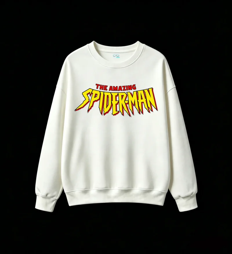 无帽白卫正 Buzo cuello redondo Spiderman, doble estampado oversize algodón