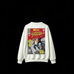 无帽白背 Buzo Messi-Spiderman, doble estampado oversize algodón unisex