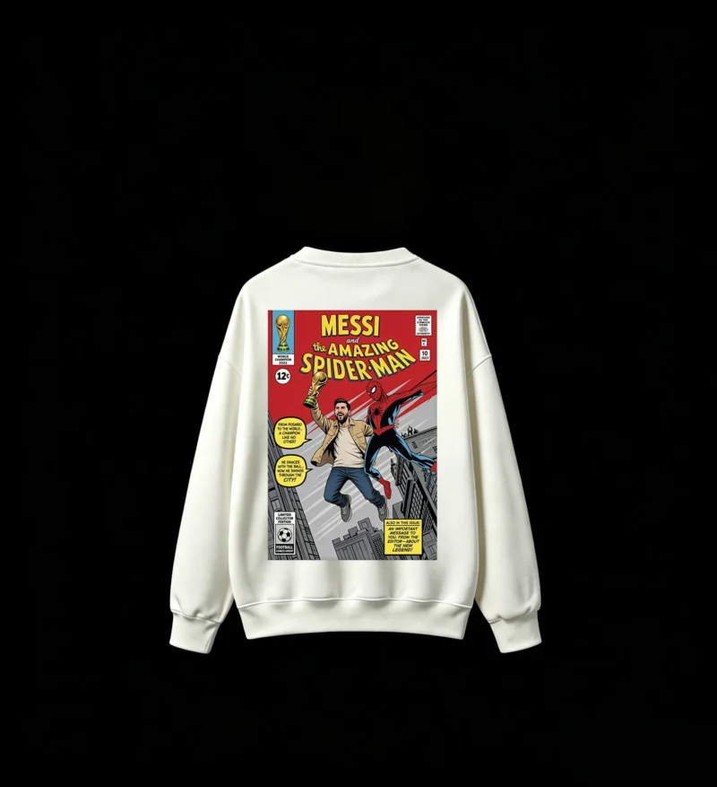 无帽白背 Buzo Messi-Spiderman, doble estampado oversize algodón unisex