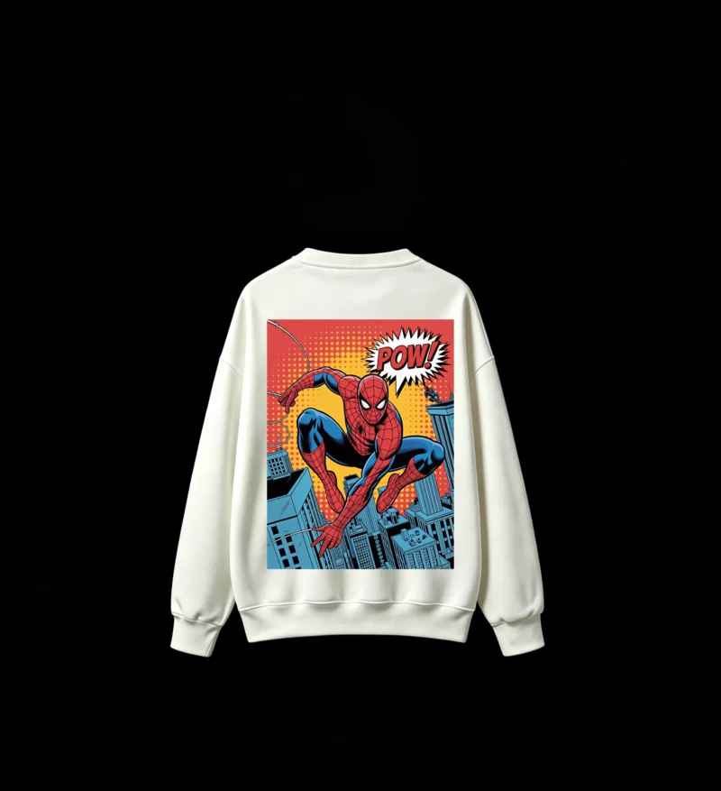 无帽白背 Buzo cuello redondo Spiderman, doble estampado oversize unisex