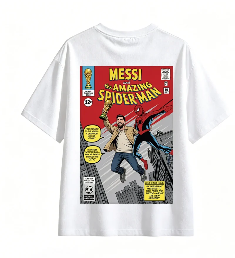 Remera Messi Spiderman Copa Mundial algodón oversize unisex