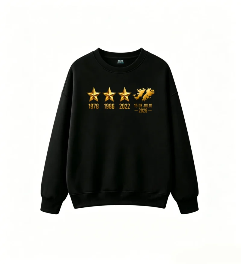 Buzo cuello redondo Malvinas 3 estrellas, doble estampado oversize