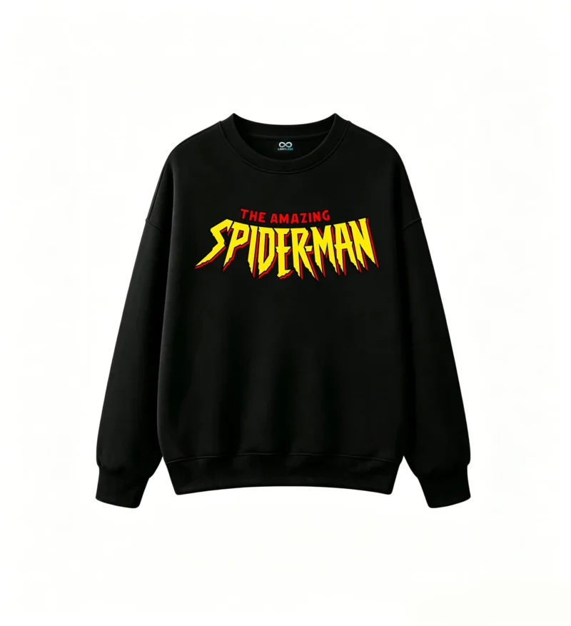 无帽黑卫正 Buzo cuello redondo Spiderman, doble estampado oversize algodón