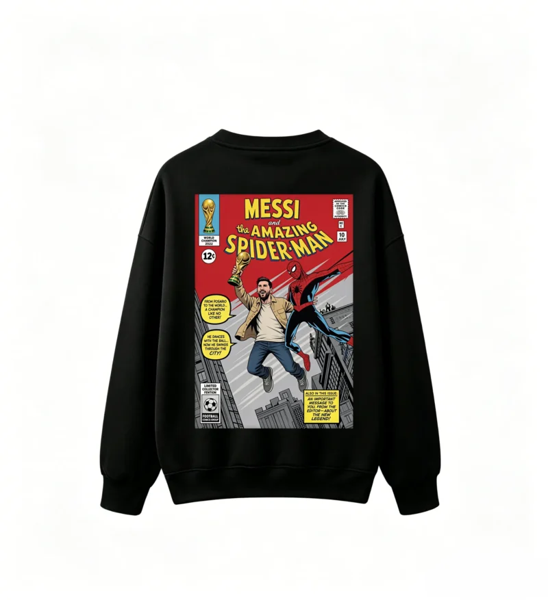 无帽黑背 Buzo Messi-Spiderman, doble estampado oversize algodón unisex