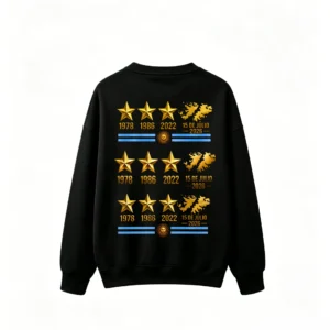 无帽黑背 Buzo cuello redondo Argentina 3 estrellas, doble estampado oversize unisex