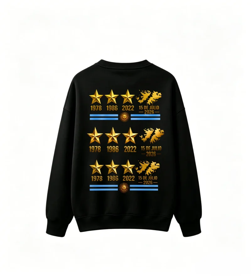 无帽黑背 Buzo cuello redondo Argentina 3 estrellas, doble estampado oversize unisex