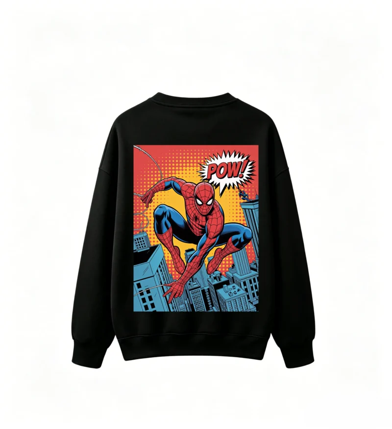 无帽黑背 Buzo cuello redondo Spiderman, doble estampado oversize unisex