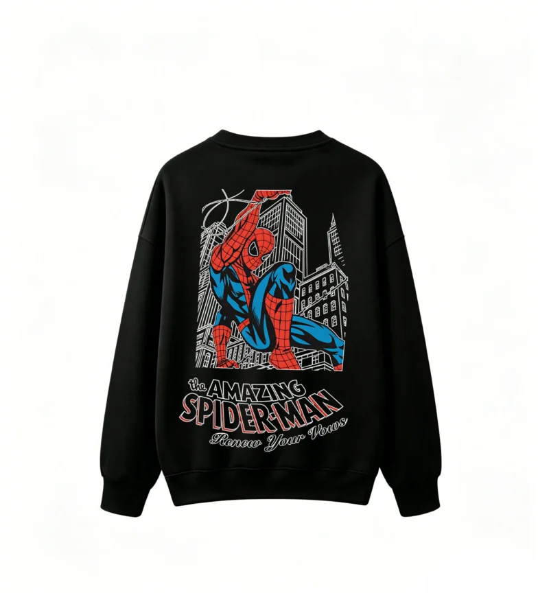 无帽黑背 Buzo cuello redondo Spiderman, doble estampado oversize algodón