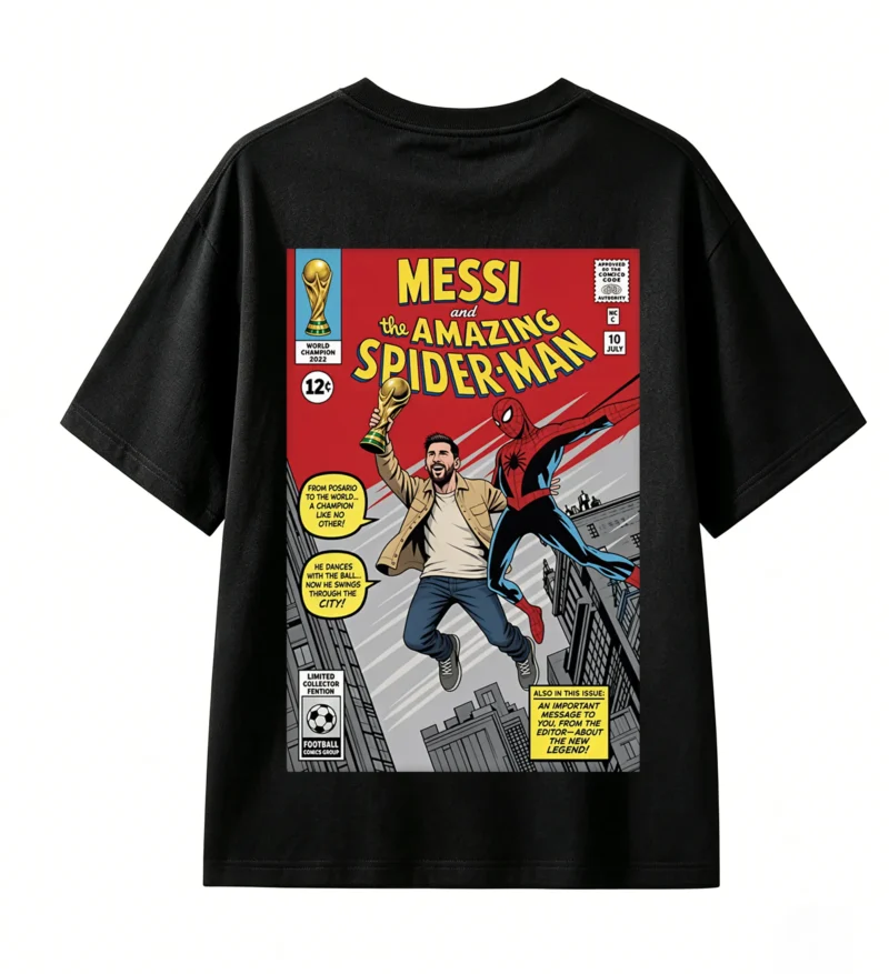 Remera Messi Spiderman Copa Mundial algodón oversize unisex