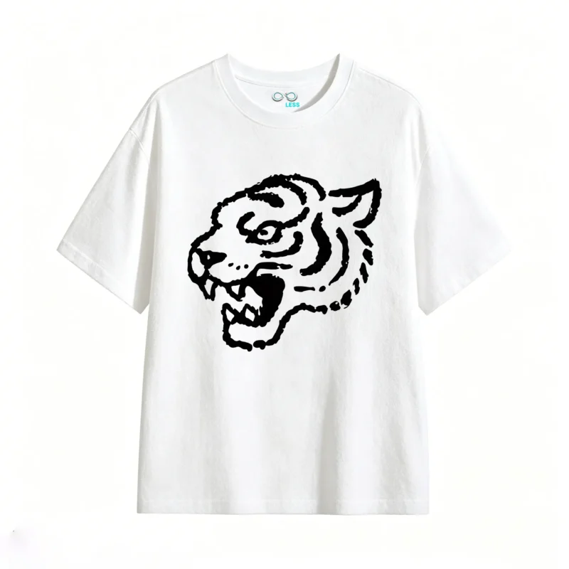 白t Tiger Head Back Print T-Shirt