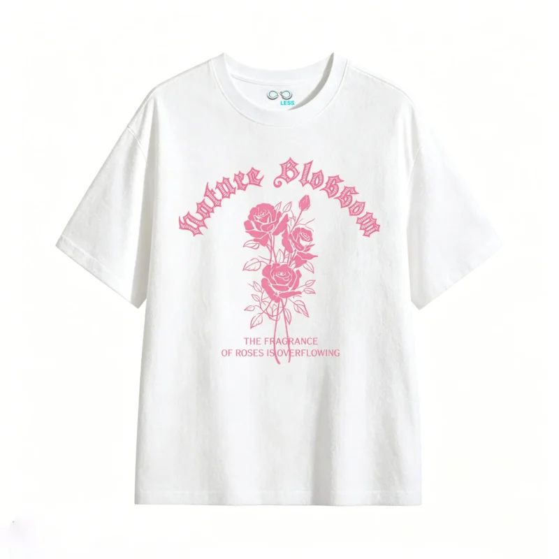白t Flower Blossom Roses Back Print T-Shirt