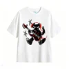 白t Devil Cartoon Playing Electric Guitar Back Print T-Shirt