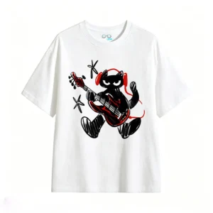 Devil Cartoon Playing Electric Guitar Back Print T-Shirt