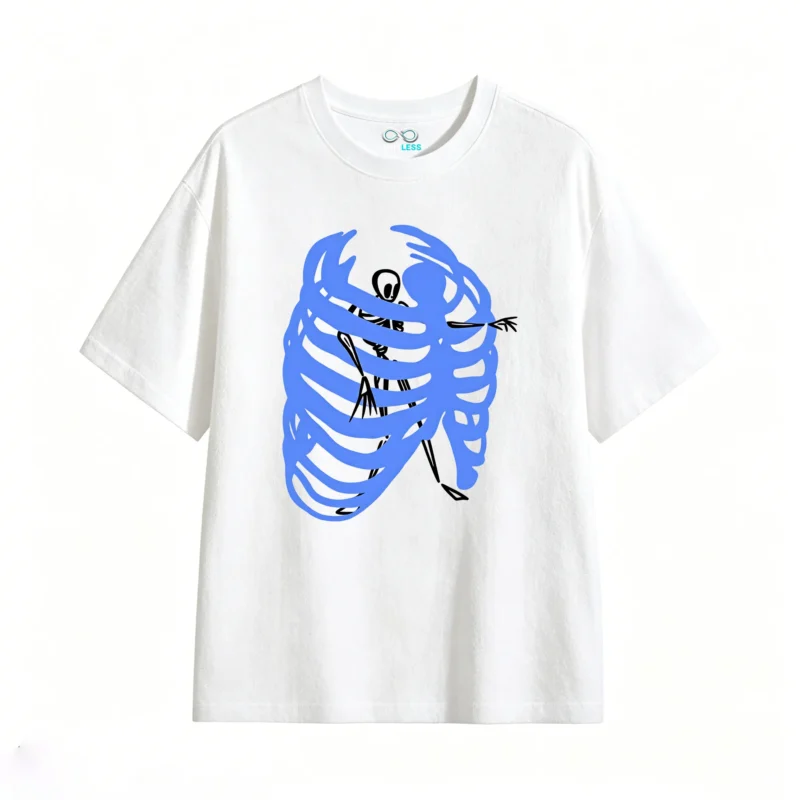 白t Skeleton Rib Cage Back Print T-Shirt