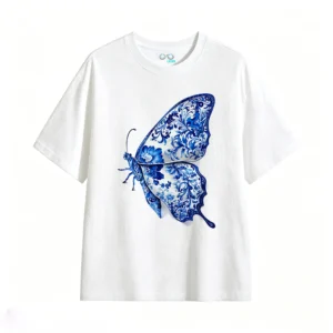 Blue Porcelain Butterfly Back Print T-Shirt