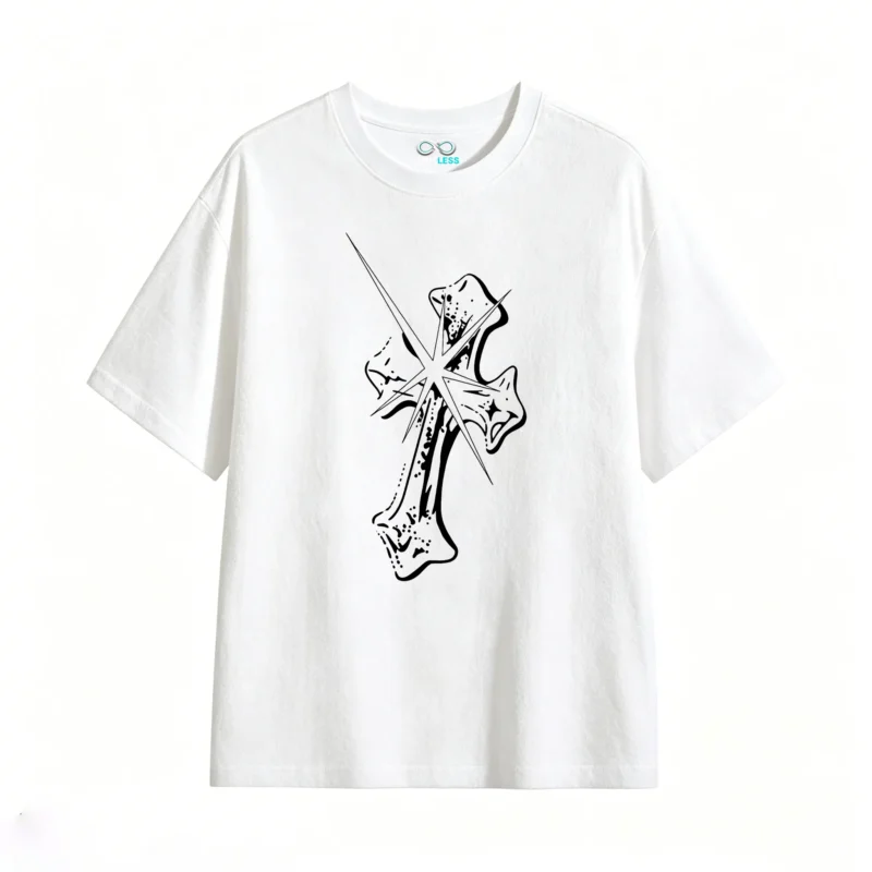 白t Gothic Cross Star Back Print T-Shirt