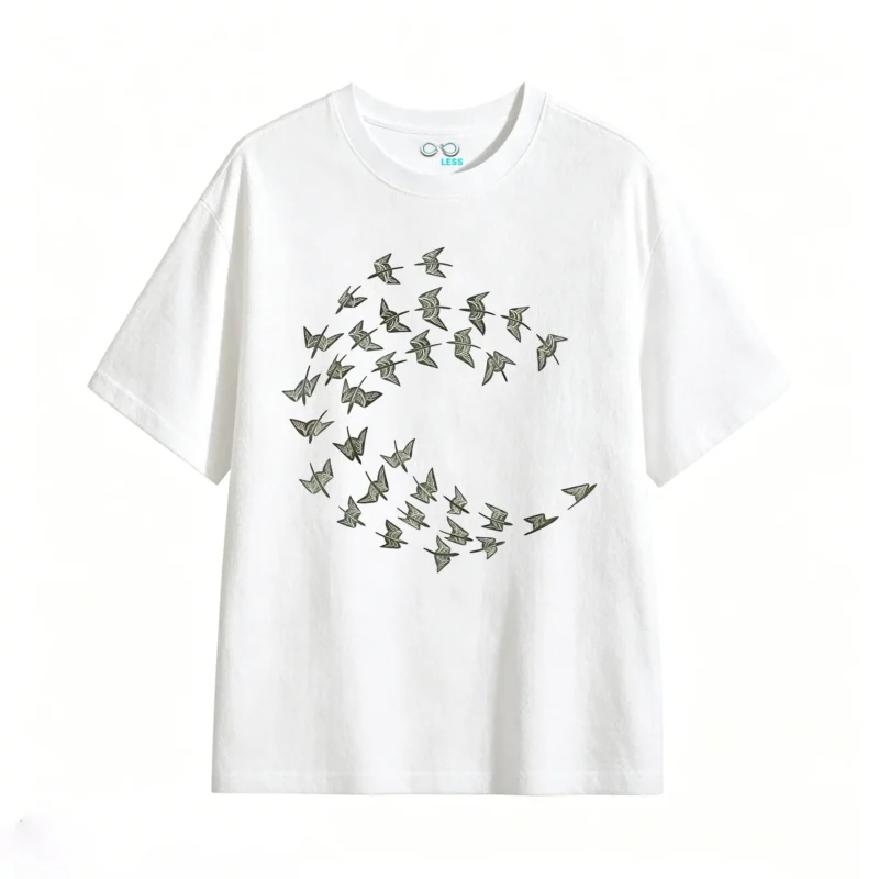 白t Flying Birds Back Print T-Shirt Aesthetic Nature Graphic Tee