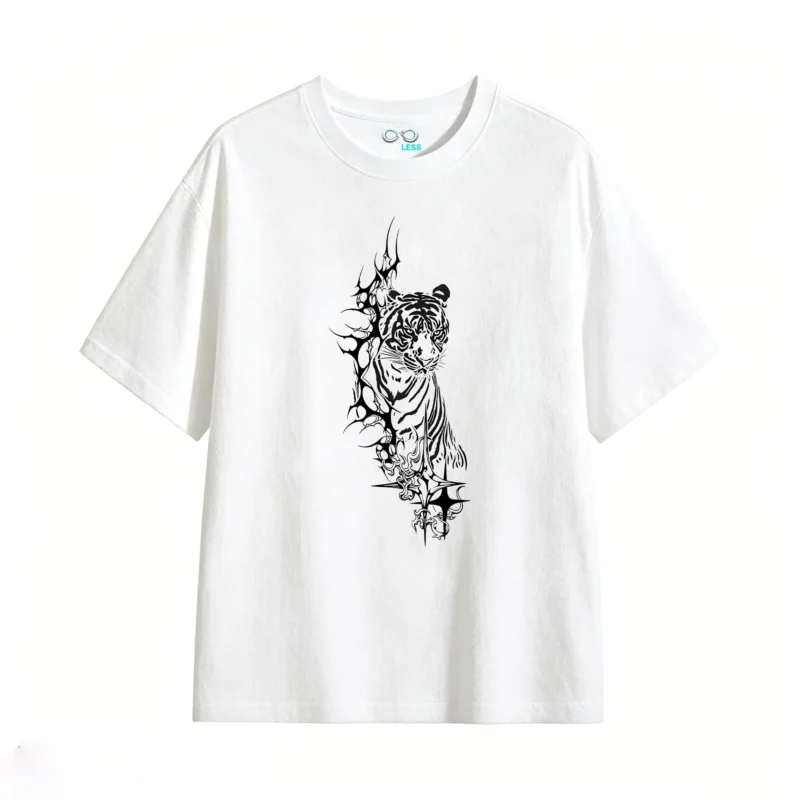 白t Vintage Tiger Graphic Back Print T-Shirt