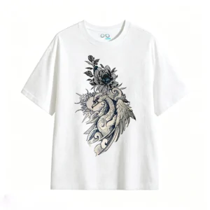 Elegant Swan Floral Back Print T-Shirt