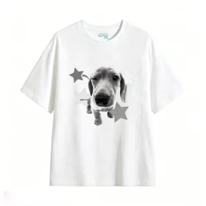 Winking Dachshund Star Print Back Graphic T-Shirt