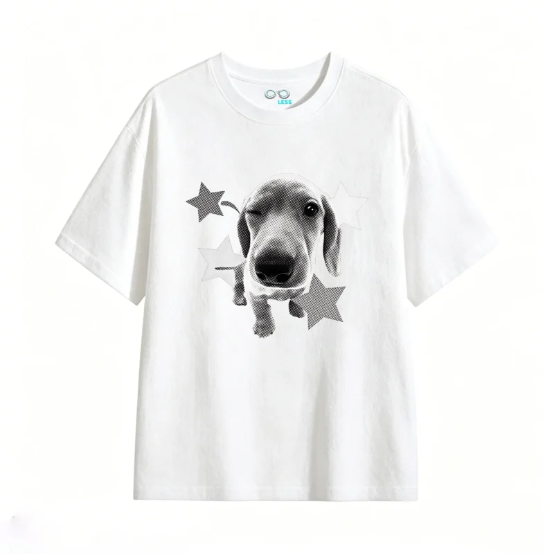 白t Winking Dachshund Star Print Back Graphic T-Shirt
