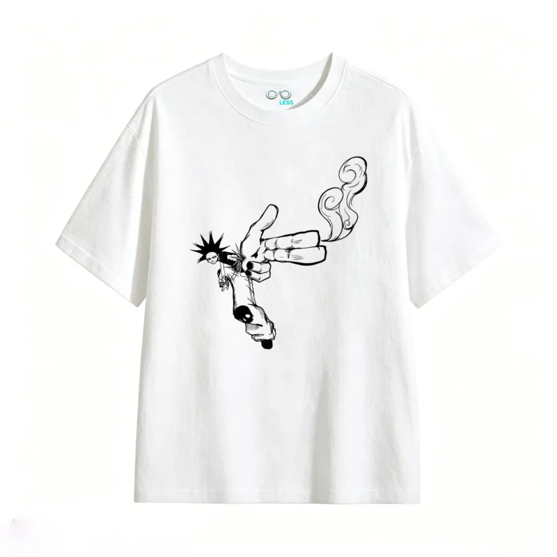 白t Skeleton Hand Peace Sign Back Print T-Shirt