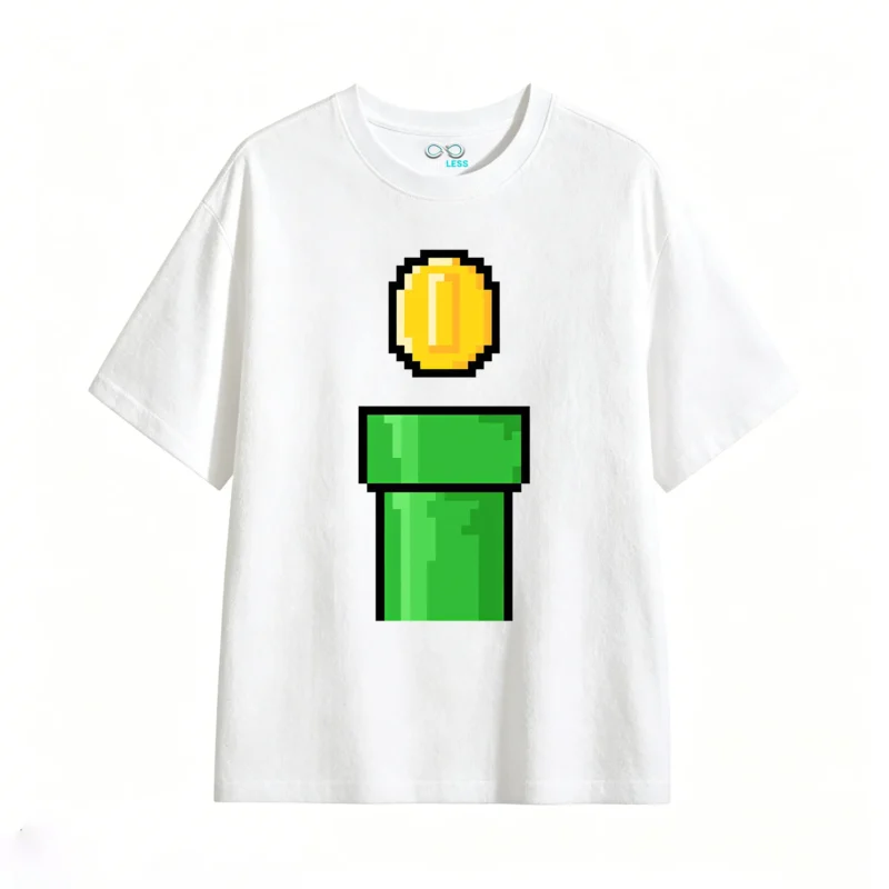 白t Retro Pixel Coin And Warp Pipe Back Print T-Shirt