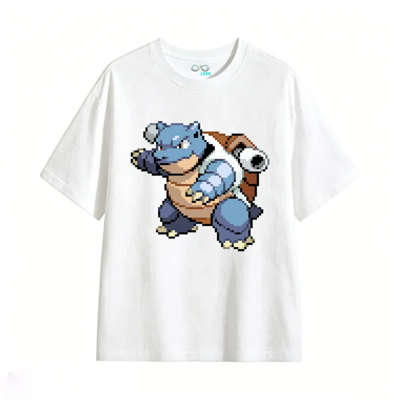白t Blastoise Pixel Art Back Print T-Shirt