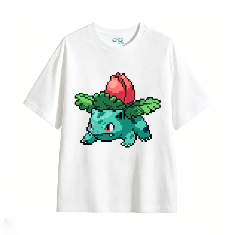白t Pixel Art Ivysaur Back Print T-Shirt