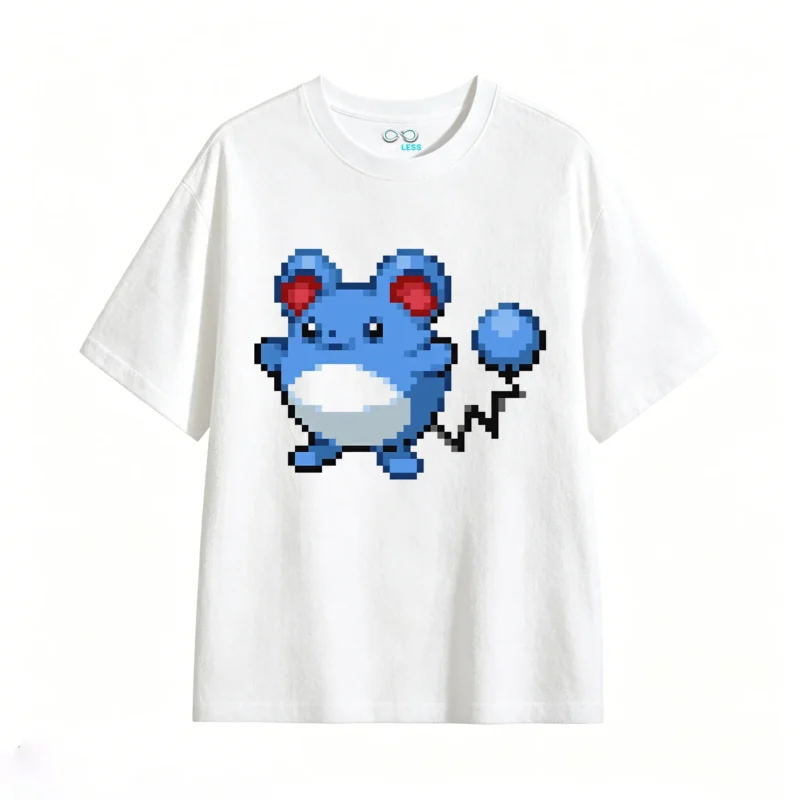 白t Cute Pixel Marill Back Print T-Shirt