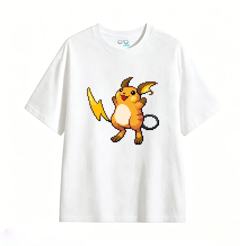白t Cute Raichu Pixel Art Back Print T-Shirt