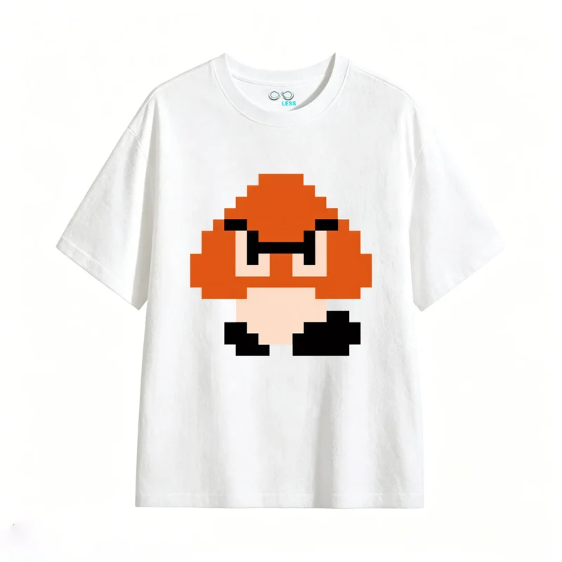 白t Retro Pixel Goomba Back Print T-Shirt