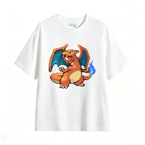 白t Retro Pixel Charizard Back Graphic T-Shirt