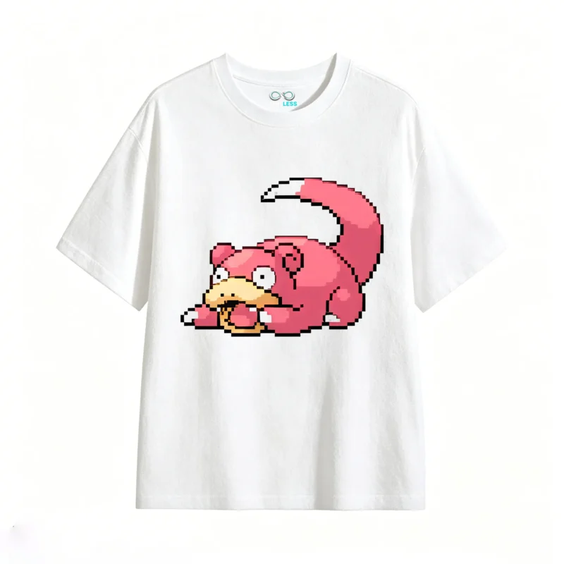 白t Cute Pixel Pink Slowpoke Back Print T-Shirt