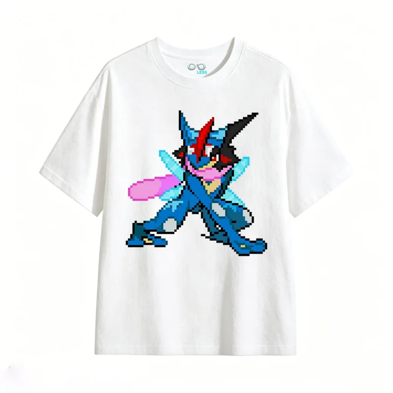 白t Greninja Pixel Art Back Print T-Shirt