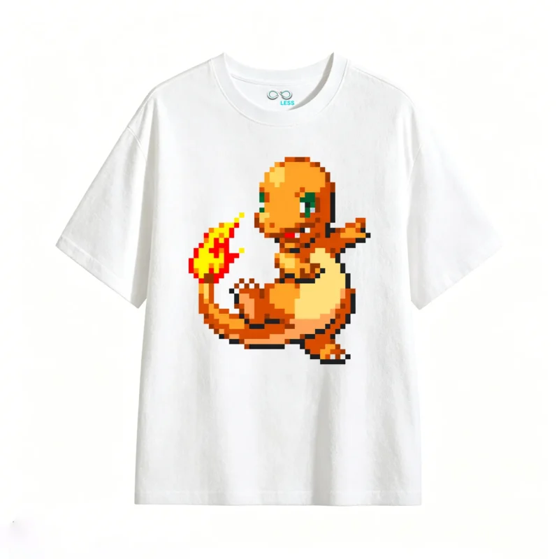 白t Charmander Pixel Art Back Print T-Shirt