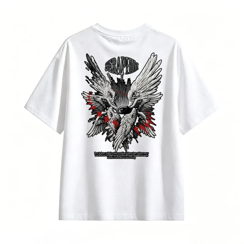 白t Seraphim Angel Wings Back Print T-Shirt