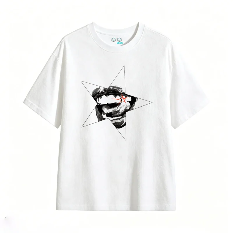 白t Graphic Star Design Back Print T-Shirt