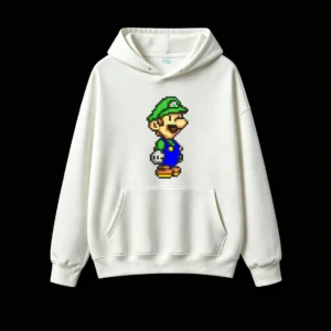 白卫 Luigi Retro Pixel Art Graphic Hoodie