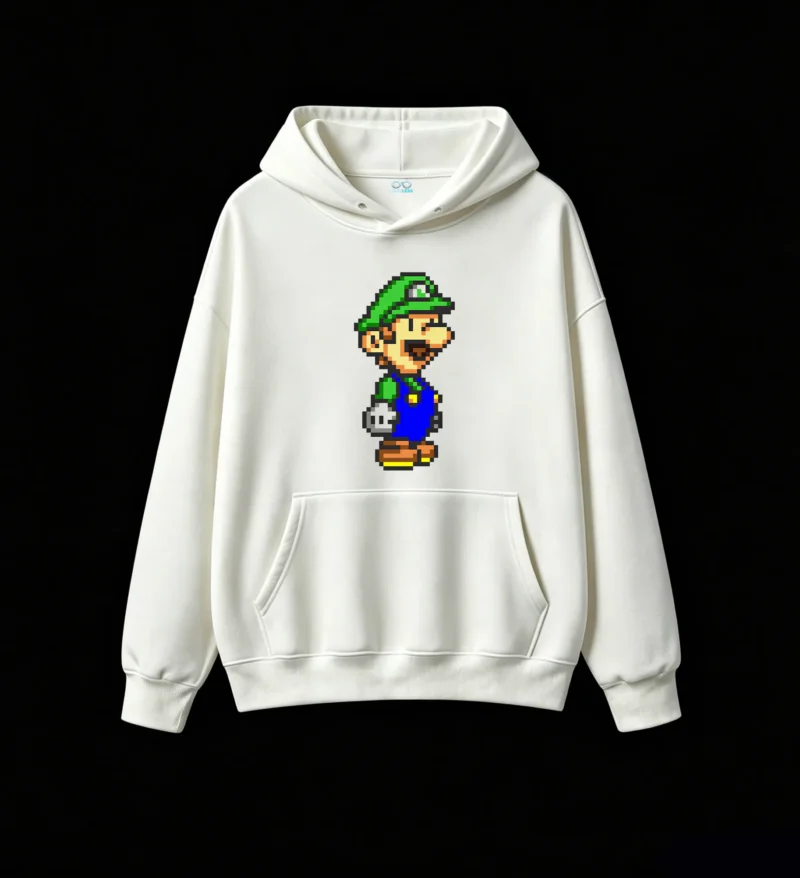 白卫 Luigi Retro Pixel Art Graphic Hoodie