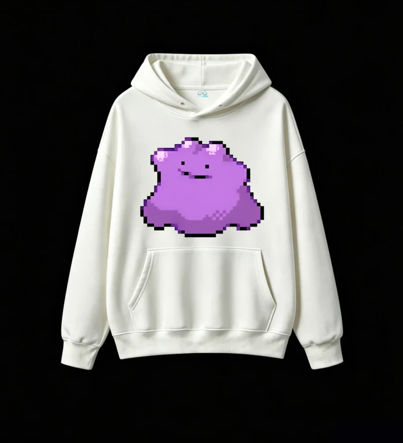 白卫 Cute Pixel Ditto Hoodie Purple Monster Graphic Sweatshirt