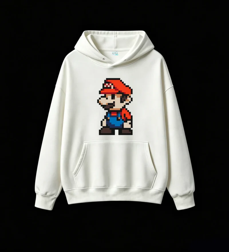 白卫 Retro Pixel Mario Hoodie Classic Video Game Sweatshirt