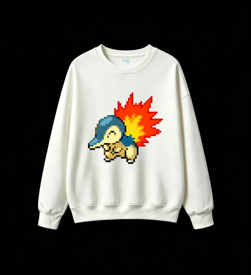 白卫 Cute Pixel Fire Mouse Back Print Sweatshirt