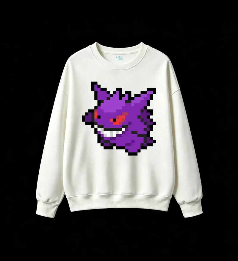 白卫 Pixel Art Gengar Anime Sweatshirt Back Print