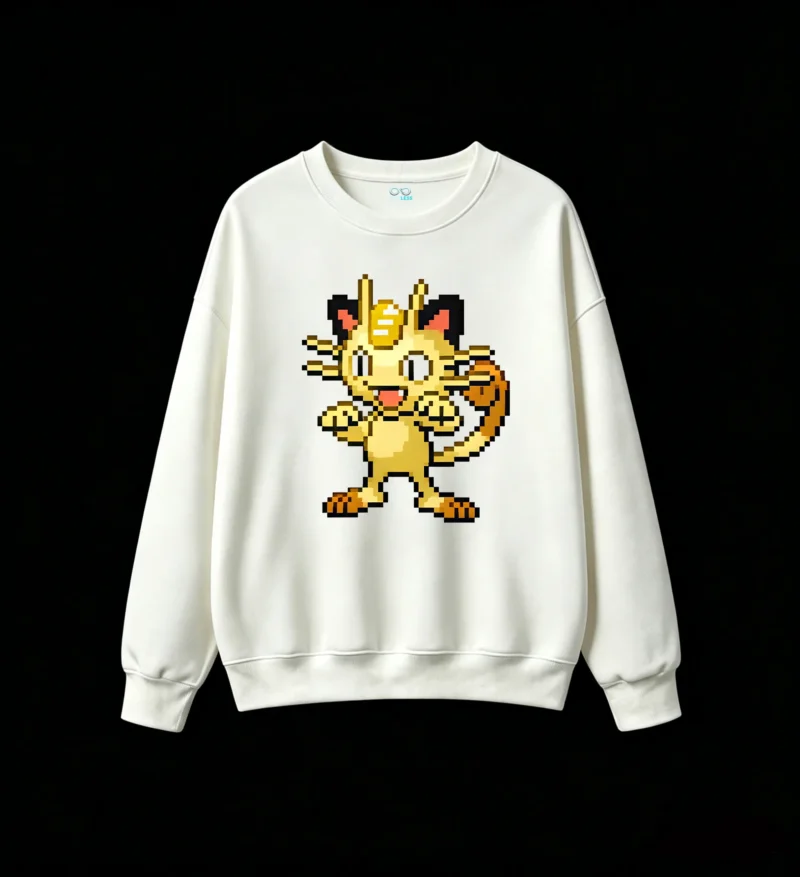 白卫 Meowth Pixel Art Back Print Crew Neck Sweatshirt