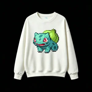 白卫 Pixel Art Bulbasaur Back Print Crewneck Sweatshirt