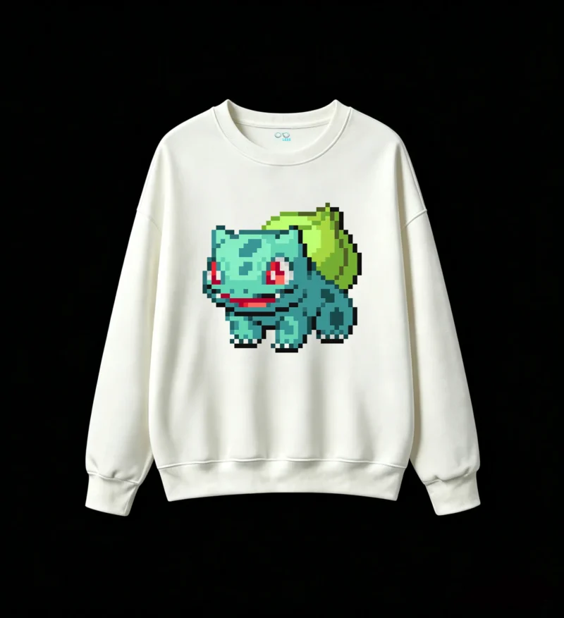 Pixel Art Bulbasaur Back Print Crewneck Sweatshirt