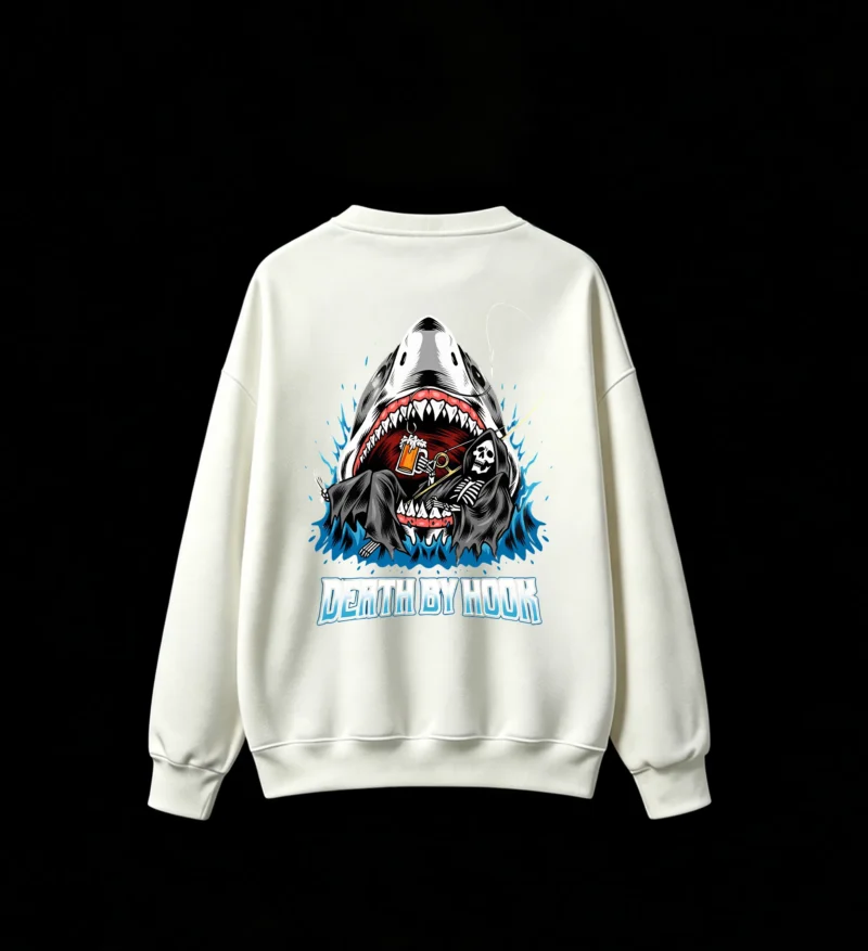 白卫 Death By Hook Shark Reaper Beer Dark Humor Graphic Sweatshirt