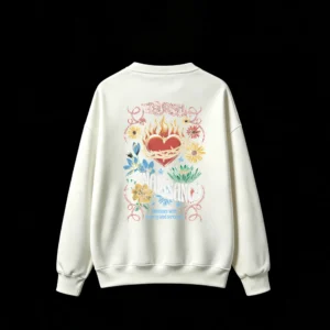 白卫 FLOURISH RENAISSANCE Gothic Flaming Heart Crown of Thorns Floral Graphic Print Oversized Crewneck Sweatshirt for Men Women